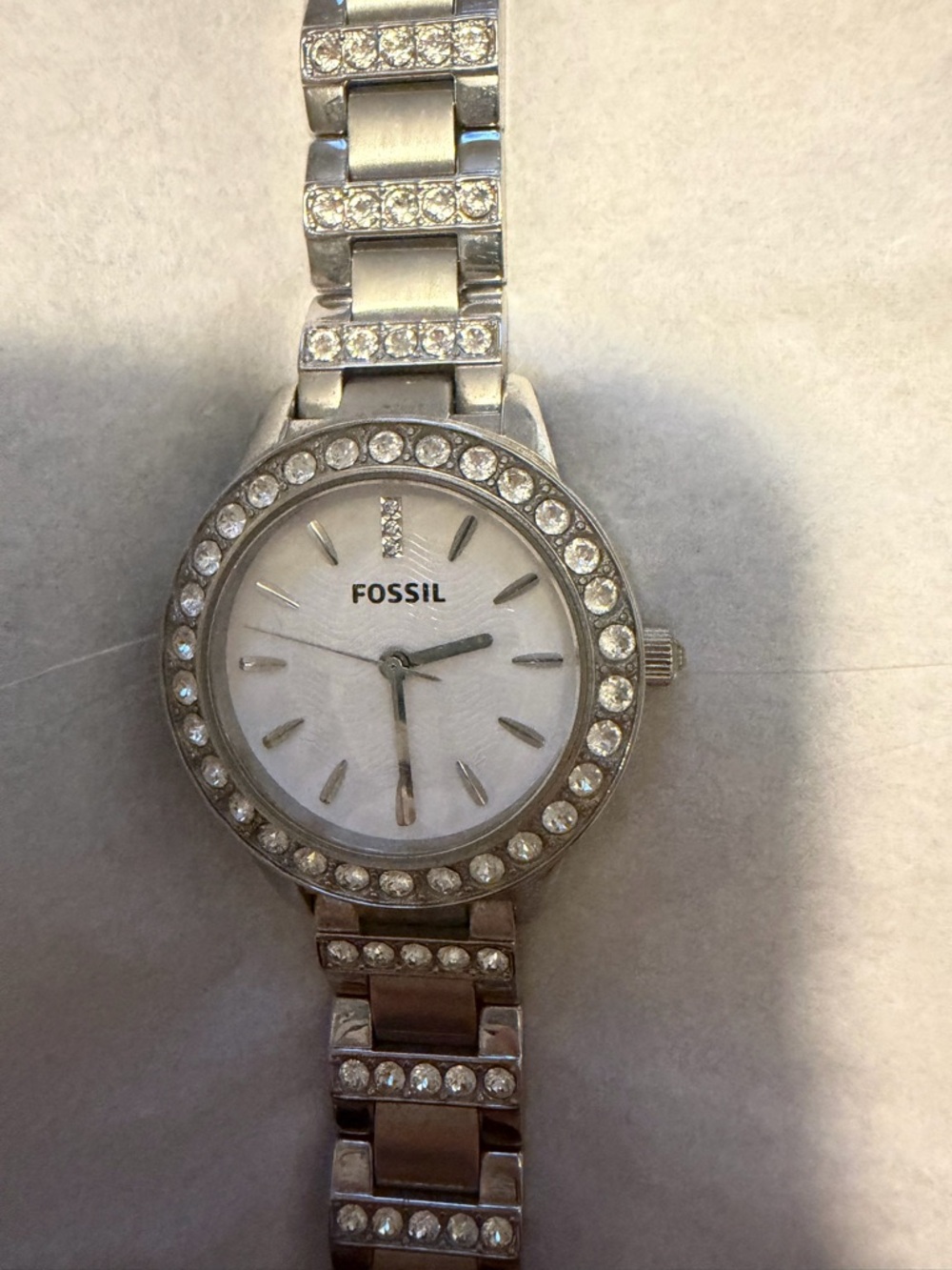 Fossil Silver Tone Crystal-Accent Ladies Bracelet Watch